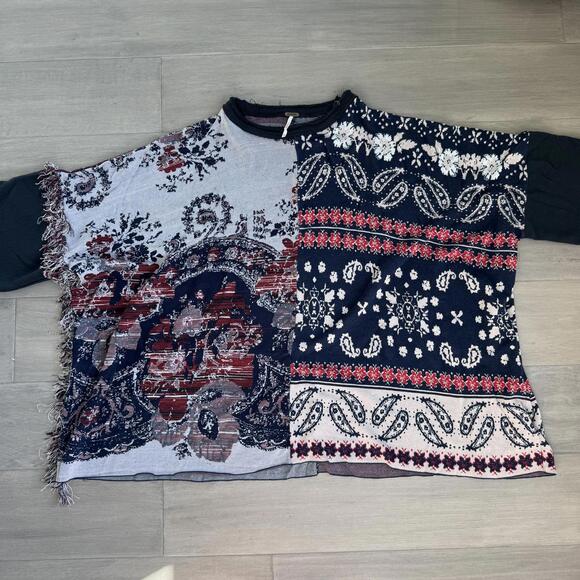 Free People Patchwork Pattern Paisley Poncho Sweater - Picture 9 of 10